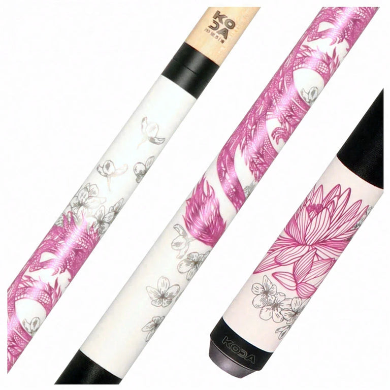 KODA Matte White with Pink Dragon Graphic Play Cue with Irish Linen Wrap
