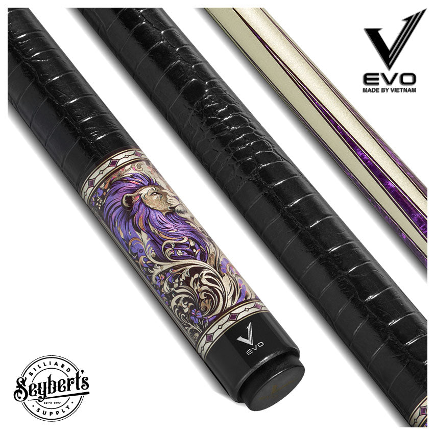 EVO Beast Amethyst Lion Leather Wrap Pool Cue - Seybert's