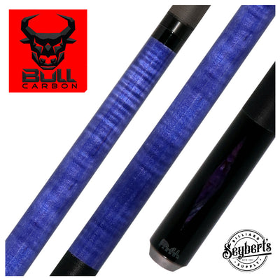 Bull Carbon Purple Stained Maple with Shell Inlays Play Cue with Textured Leather Wrap