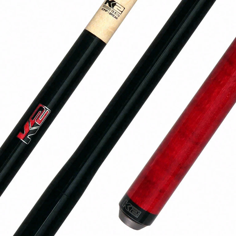 K2 Black with Red Curly Maple 6 in 1 No Wrap Break/Jump Pool Cue