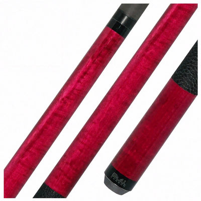 Bull Carbon Pink-Stained Curly Maple Play Cue with Textured Leather Wrap