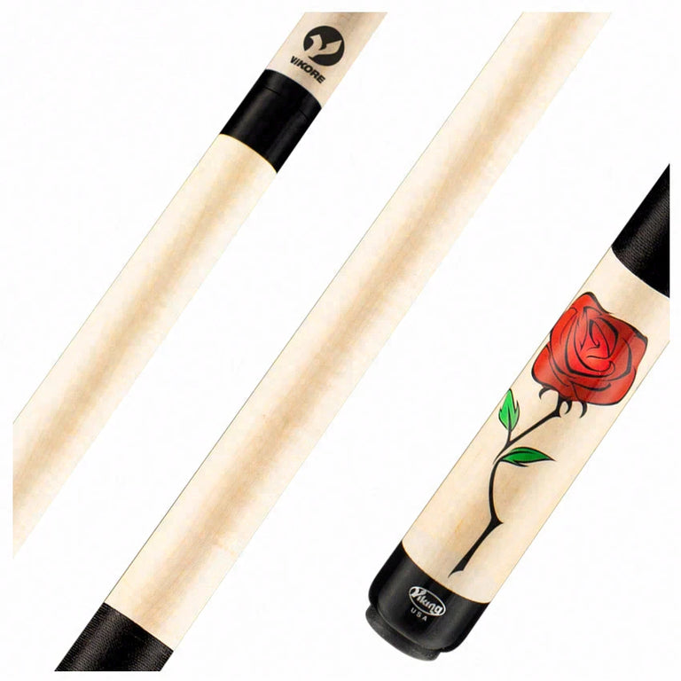 Viking De-Cues Series Natural Stained Northwood Maple with Wild Rose Graphic Play Cue - DE0300
