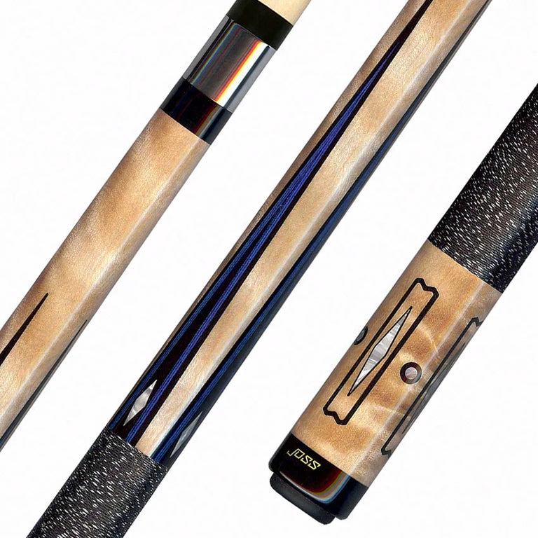 Joss Curly Maple with Blue/Black Points and Pearl Inlays Pool Cue - JC20-08
