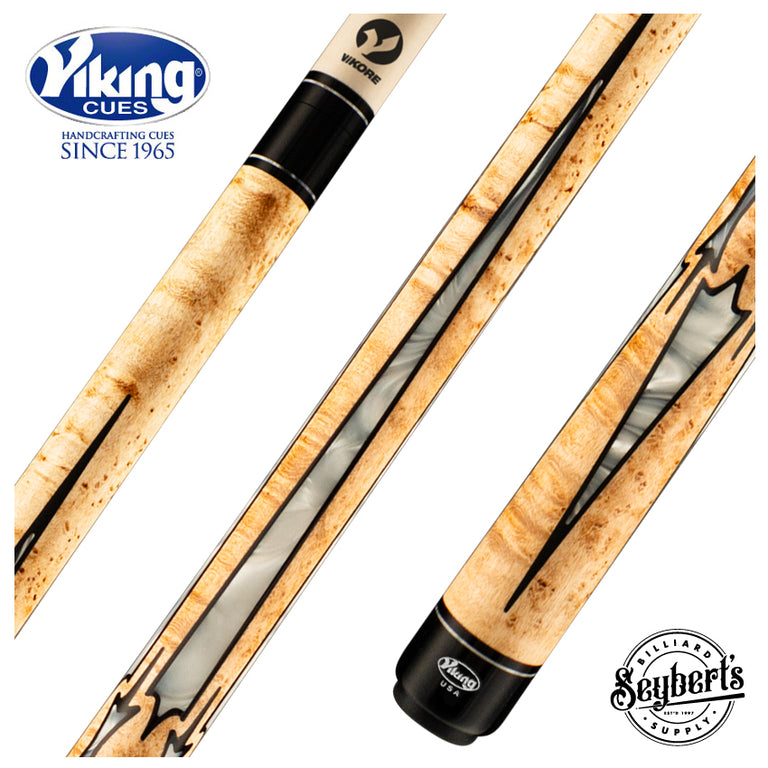 Viking MT0804 Motore Series Play Cue - Khaki-Stained Birdseye Maple with 40 Black and White Premium Pearl Inlays