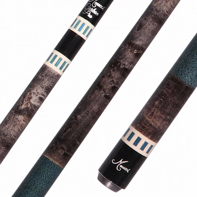 Meucci Gray Stained Maple and Blue/Black Wrapless Pool Cue with Carbon Pro Shaft - BE-12C