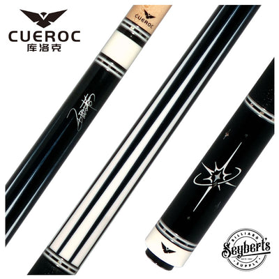 Cueroc ZiWei Star Dymond Ebony Wood with White Shell Points Pool Cue with Black Shark Wrap