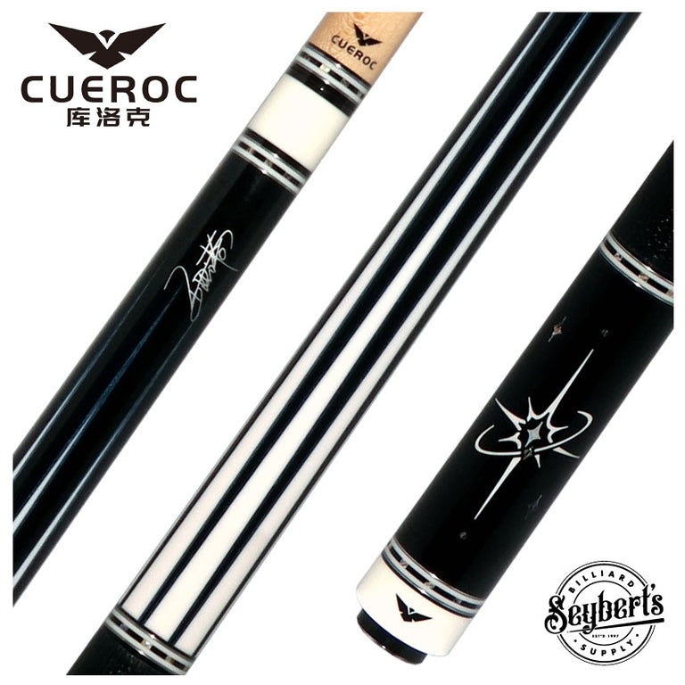Cueroc ZiWei Star Dymond Ebony Wood with White Shell Points Pool Cue with Black Shark Wrap