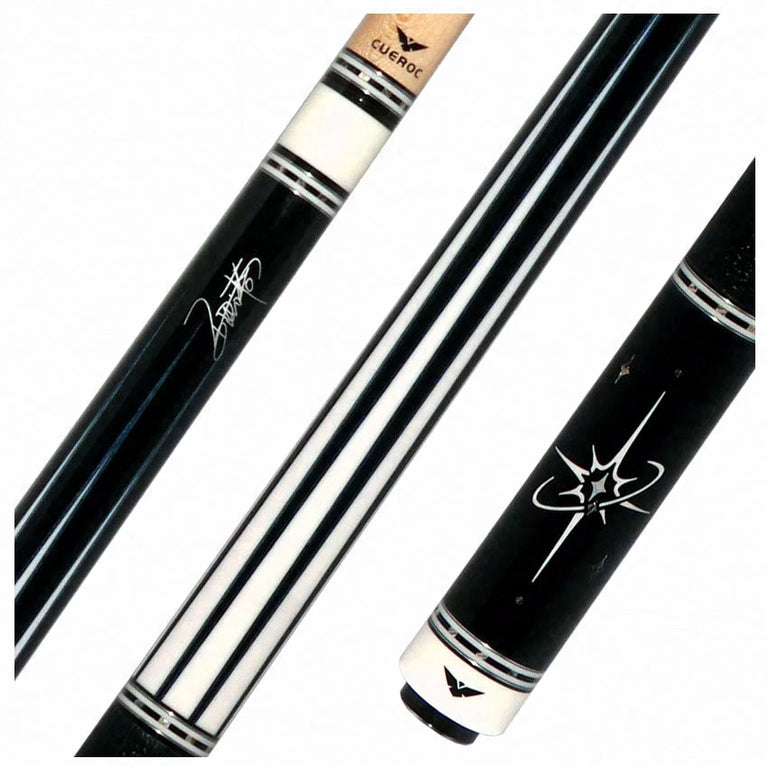 Cueroc ZiWei Star Dymond Ebony Wood with White Shell Points Pool Cue with Black Shark Wrap