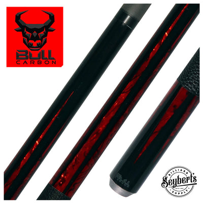 Bull Carbon Black with 6 Iridescent Red Points Play Cue with Textured Leather Wrap