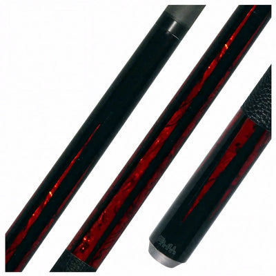 Bull Carbon Black with 6 Iridescent Red Points Play Cue with Textured Leather Wrap