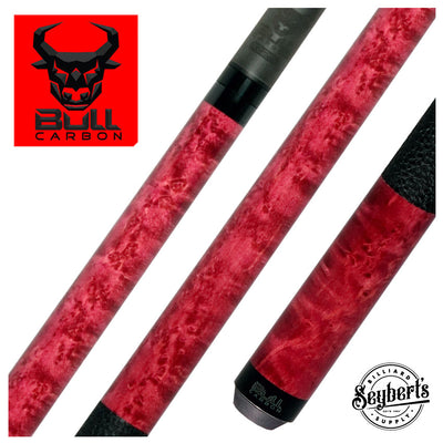 Bull Carbon Purple-Stained Birdseye Maple Play Cue with Textured Leather Wrap