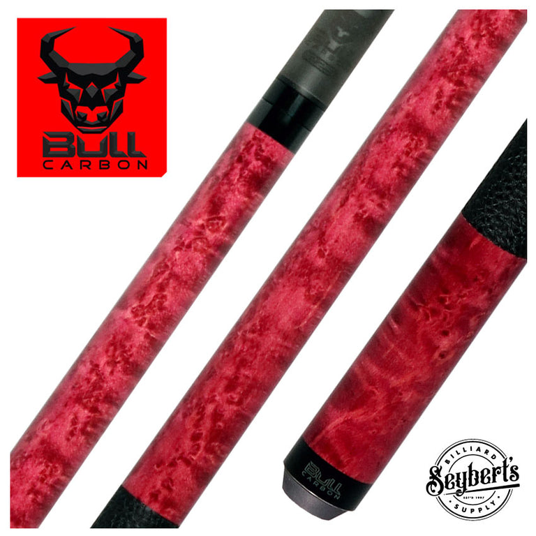 Bull Carbon Purple-Stained Birdseye Maple Play Cue with Textured Leather Wrap
