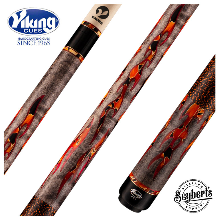 Viking DF0411 Defender Series Play Cue - Smoke Stained Birdseye Maple with Raging Fury and Red Premium Pearl Inlays