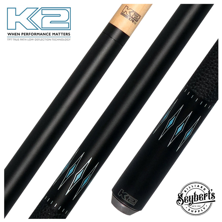 K2 Matte Black with Turquoise Diamond Graphic Pool Cue with 11.75mm LD Shaft - KLSE13