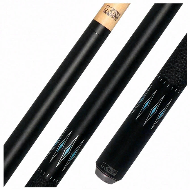 K2 Matte Black with Turquoise Diamond Graphic Pool Cue with 11.75mm LD Shaft - KLSE13