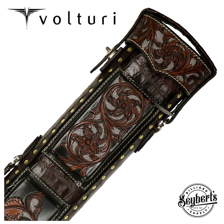 Volturi Custom Genuine Crocodile Dark Brown 4x8 Hard Pool Cue Case - VCDBC4x8