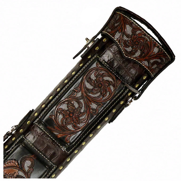 Volturi Custom Genuine Crocodile Dark Brown 4x8 Hard Pool Cue Case - VCDBC4x8
