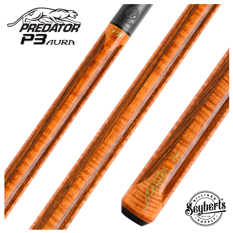 Predator P3 Aura Golden Curly Maple and Bocote No Wrap Pool Cue - Uni-loc