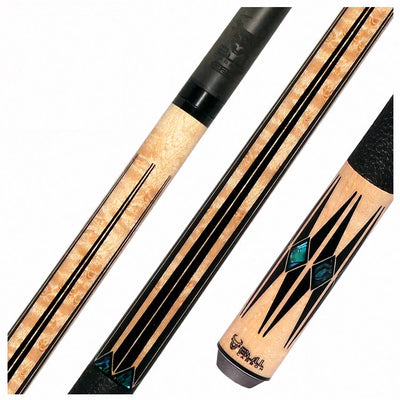 Bull Carbon Birdseye Maple with Black Points and Abalone Inlays Play Cue with Textured Leather Wrap