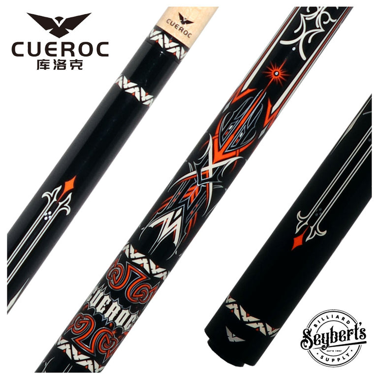Cueroc Storm 1 Black and Orange Graphic No Wrap Pool Cue