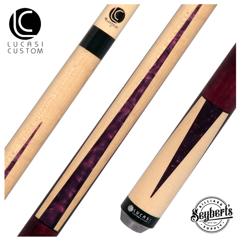 Lucasi Zero Flexpoint Natural Birdseye Maple with Purple Crush Inlays and Purple Birdseye Wrapless Pool Cue - LZC17
