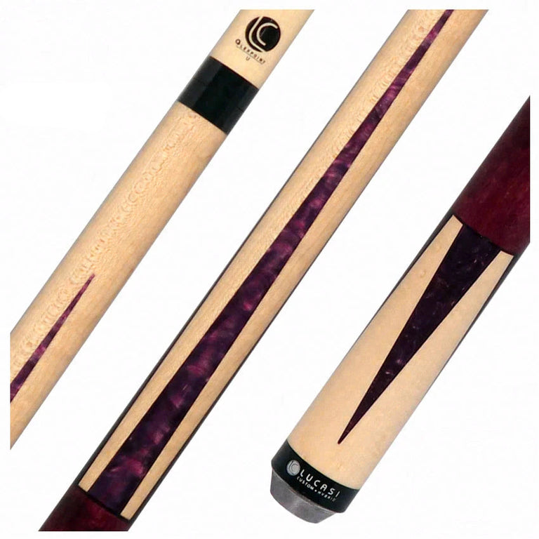 Lucasi Zero Flexpoint Natural Birdseye Maple with Purple Crush Inlays and Purple Birdseye Wrapless Pool Cue - LZC17