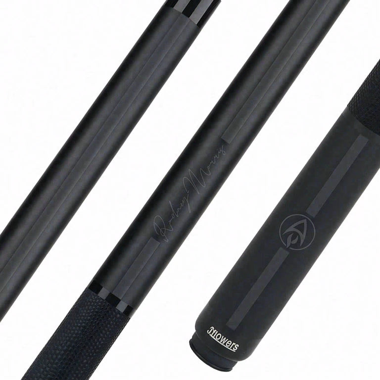 JFlowers Legends Series Rodney Morris Black Pool Cue with Black Lizard Wrap and Carbon Shaft