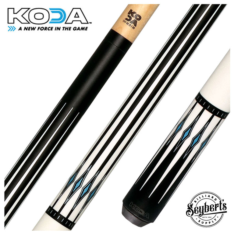 KODA Black-Stained Maple with White Points and Blue Inlay Graphic No Wrap Pool Cue - KD55
