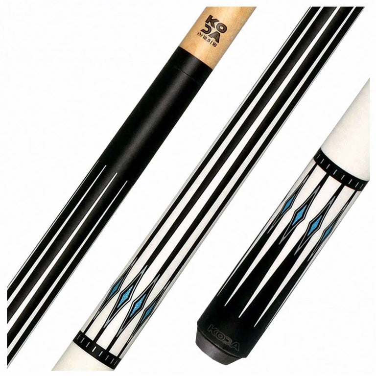 KODA Black-Stained Maple with White Points and Blue Inlay Graphic No Wrap Pool Cue - KD55