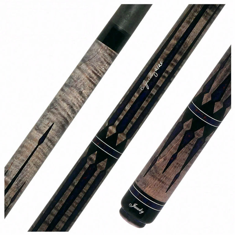 Jacoby Gray Stained Curly Maple with Azurite Web Custom No Wrap Pool Cue with 12.30mm Jacoby Black V4 Carbon Shaft