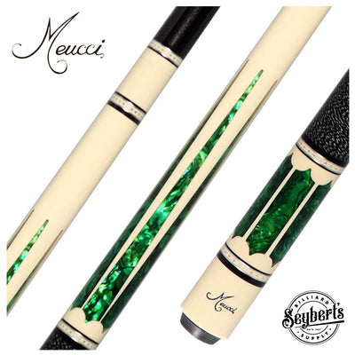 Meucci 2020 White - Green Pearl - Black/White Wrap Pool Cue with Carbon Shaft - 2020WHGRBKWHC