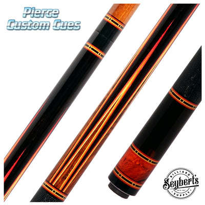 Jim Pierce Custom Cues - Gabon Ebony Forearm with 6 Mexican Cocobolo Points and Black Lizard Leather Wrap  - 2 Keilwood  Shafts