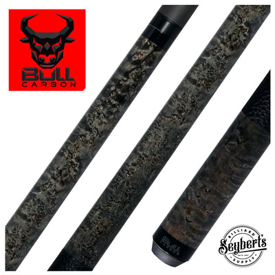 Bull Carbon Gray-Stained Birdseye Maple Play Cue with Textured Leather Wrap