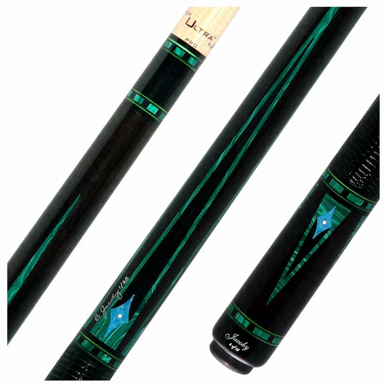 Jacoby Nova Ebony and Malachite Custom Pool Cue with Black Lizard Wrap and Ultra Pro Shaft