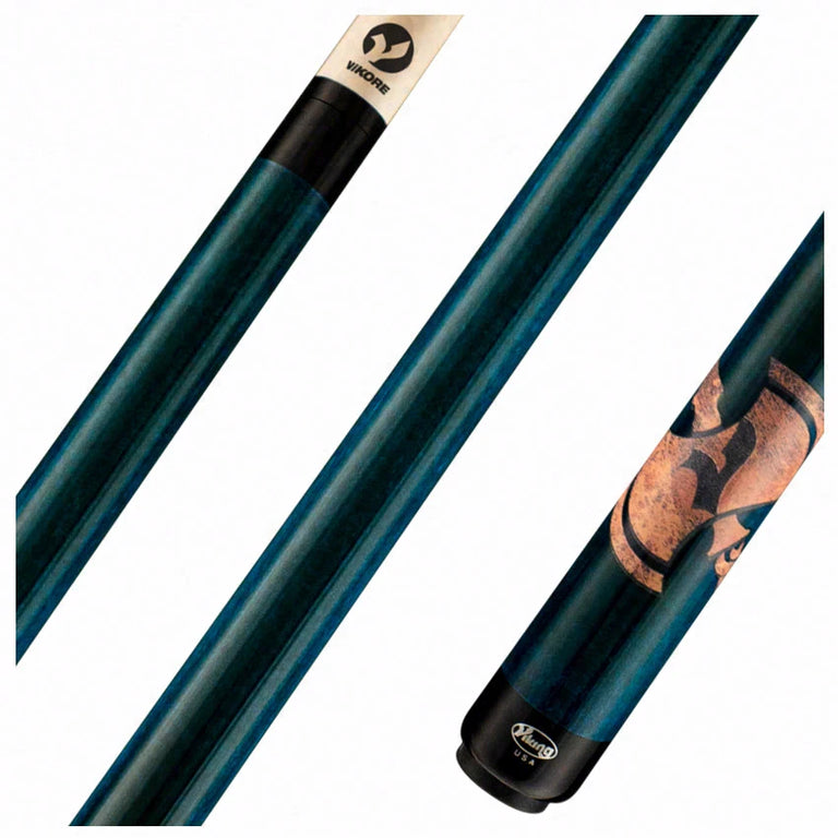 Viking De-Cues Series Teal Stained Northwood Maple with Axe Play Cue - DE0108