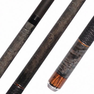 Bull Carbon Gray Birdseye Maple with Bocote Inlays Play Cue with Textured Leather Wrap