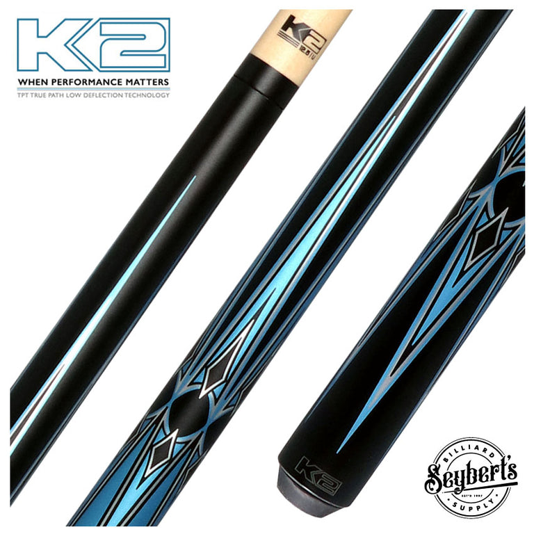 K2 Matte Metallic Blue with Silver and Black Graphic Pool Cue with 12.50mm K2 LD Shaft