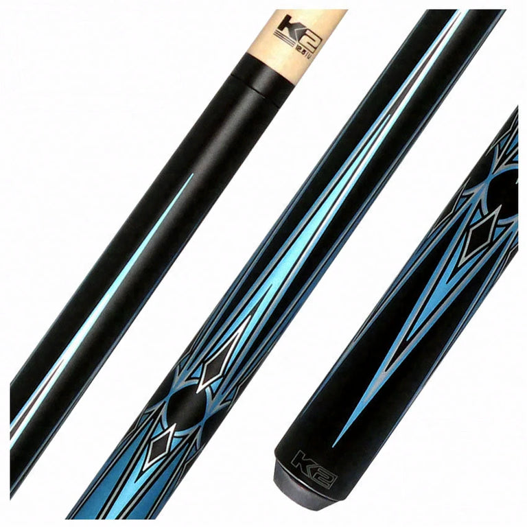 K2 Matte Metallic Blue with Silver and Black Graphic Pool Cue with 12.50mm K2 LD Shaft