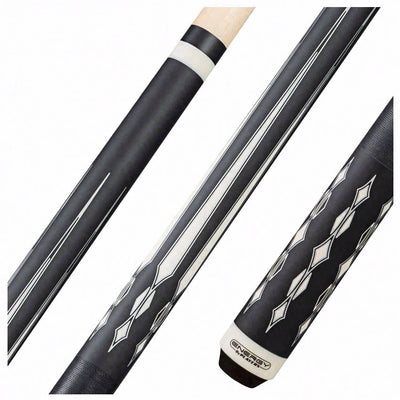 Players Energy Series Matte Black with White and Silver Graphic Pool Cue with Black Linen Wrap