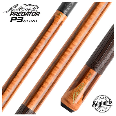 Predator P3 Aura Golden Curly Maple and Bocote Pool Cue with Luxe Leather Wrap - Uniloc