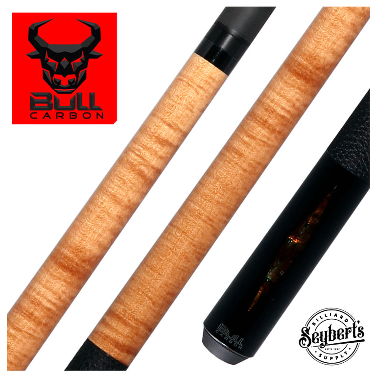 Bull Carbon Gold Stained Maple with Gold Genuine Shell Inlays Play Cue with Textured Leather Wrap