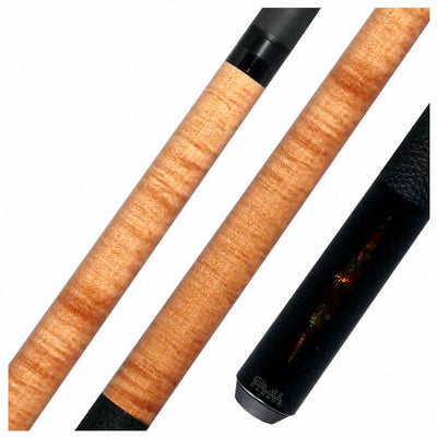 Bull Carbon Gold Stained Maple with Gold Genuine Shell Inlays Play Cue with Textured Leather Wrap