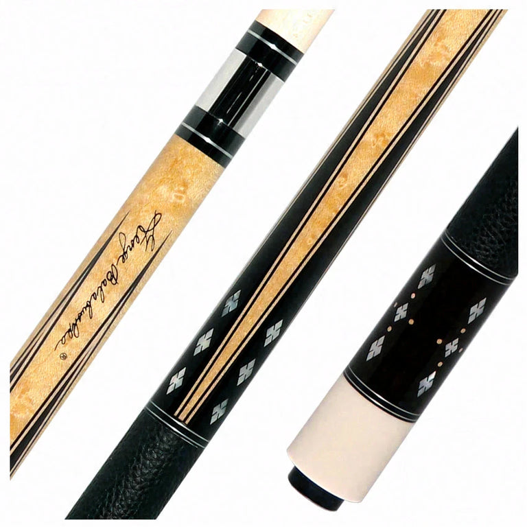 Balabushka Era Series Birdseye Maple Forearm with Ebony Points and Notched Diamond Inlays Pool Cue with Textured Leather Wrap