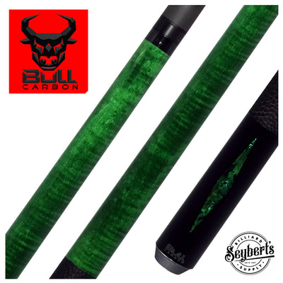 Bull Carbon Green Stained Maple with Green Genuine Shell Inlays Play Cue with Textured Leather Wrap