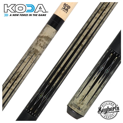 KODA Gray-Stained Maple with Black and Abalone Points Graphic Pool Cue - KD54