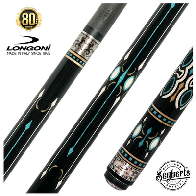 Longoni Ogiva Silver No Wrap Pool Cue with Luna Nera Graphite Shaft