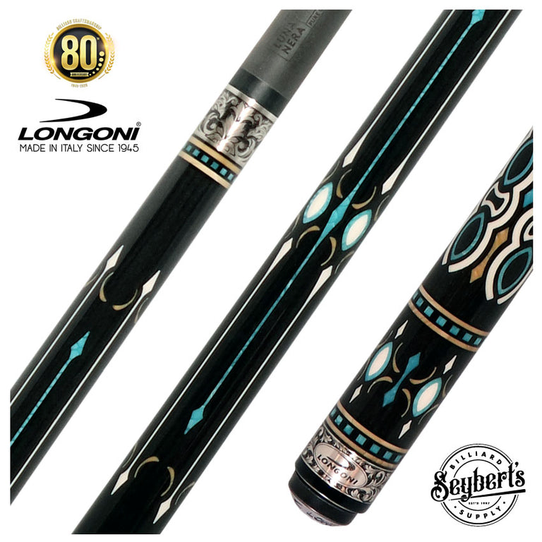 Longoni Ogiva Silver No Wrap Pool Cue with Luna Nera Graphite Shaft