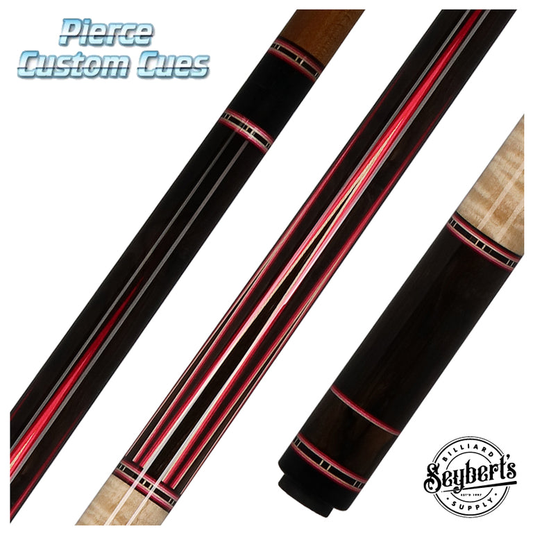 Jim Pierce Custom Cues - African Blackwood Forearm with 6 Zircote Points and Curly Maple Wrap Section  - 1 Maple - 1 Keilwood  Shaft