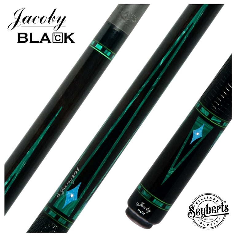 Jacoby Nova Ebony and Malachite Custom Pool Cue with 12.7mm Jacoby Black V4 Carbon Shaft and Ultra Pro Shaft