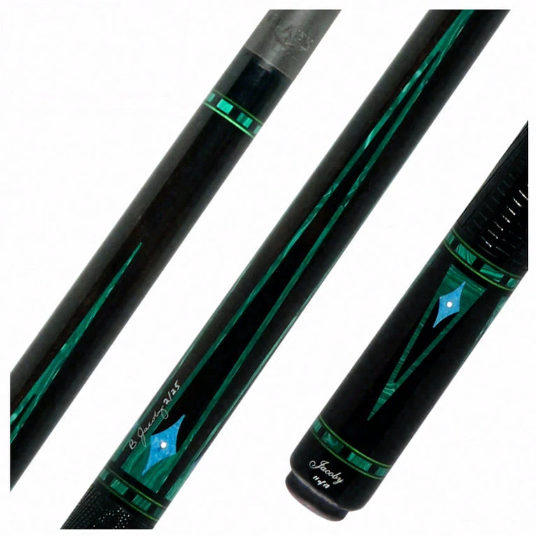 Jacoby Nova Ebony and Malachite Custom Pool Cue with 12.7mm Jacoby Black V4 Carbon Shaft and Ultra Pro Shaft